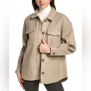 NWT Avec Les Filles Melange Button Front Boyfriend Shacket, Oatmeal/Beige, Large